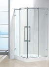 乾溼分離淋浴拉門「鬱金香系列 無框式/L型直角雙門淋浴門」強化玻璃8mm